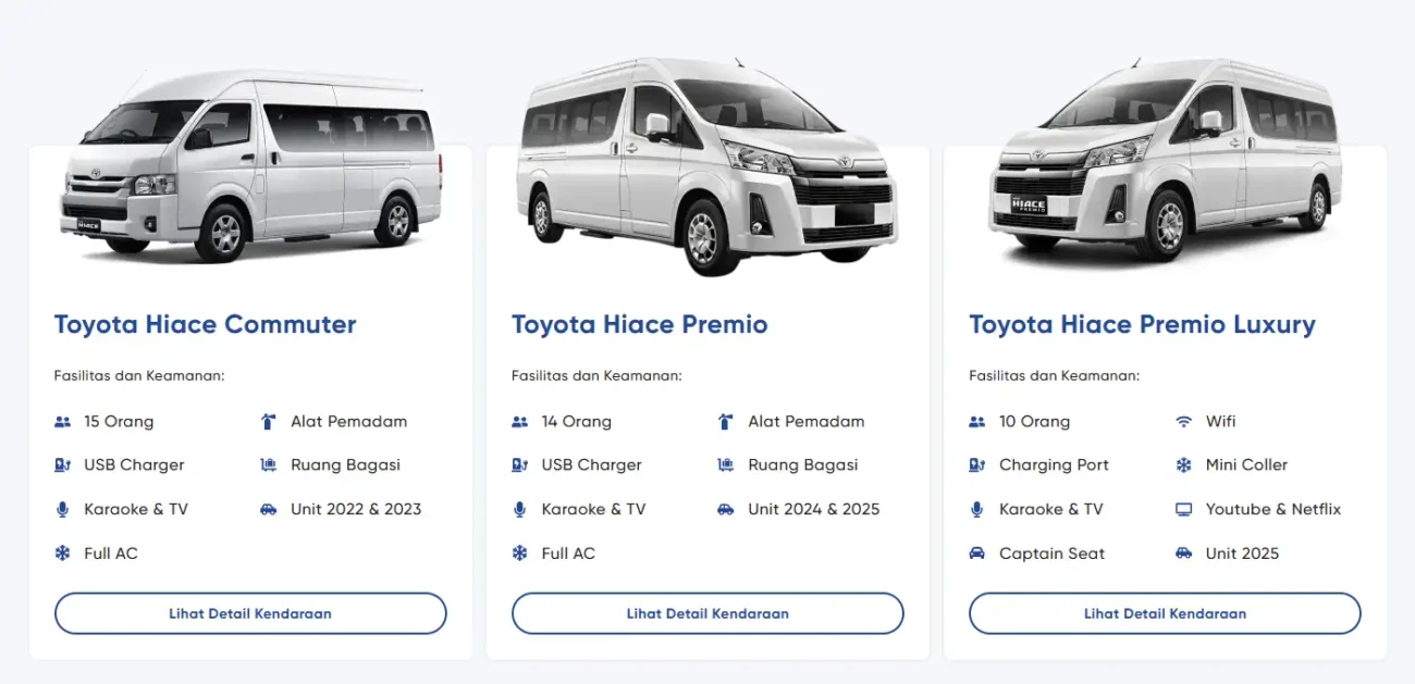 Sewa Hiace Commuter, Sewa Hiace Premio, Sewa Hiace Premio Luxury