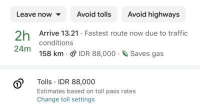 Cek tarif tol lewat Google Maps